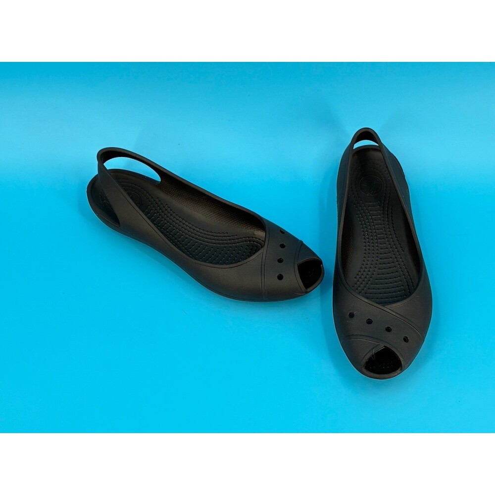 Crocs Kadee Women’s Black Slingback Flat Shoes Size 9 Cutout Slip On Flats